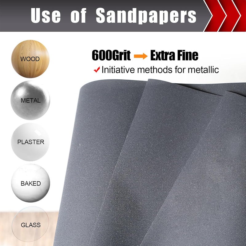 BOSHCRAFT 600 Grit Sandpaper, Wet Dry Sandpaper for Wood Metal Hand Sander Sand Paper Sandpaper Sheets Sandpaper Set Cut for Use 9"" x 11""/12 Sheets - Image 4